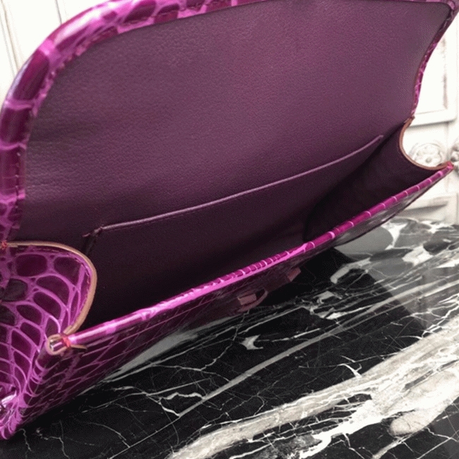 Fuchsia Crocodile Leather Knockoff Hermes Jige Elan 29 Bold Clutch angle 3