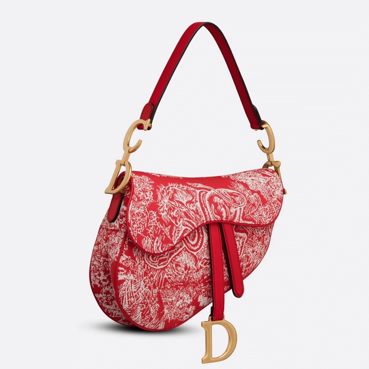 Dior Saddle Bag Imitation in Red Toile de Jouy Reverse Jacquard