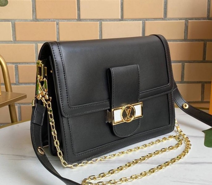Louis Vuitton Dauphine Lugano MM Bag In Black angle 2