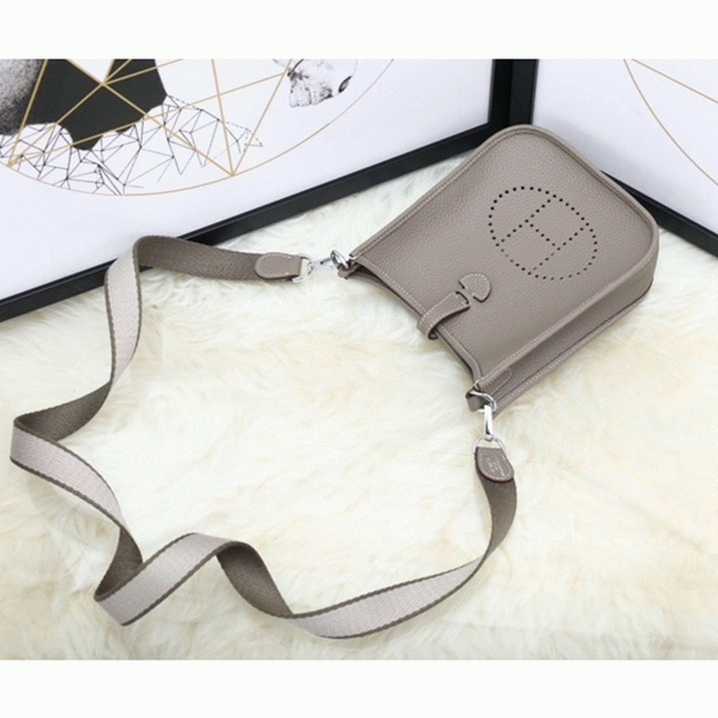 Etoupe Clemence Leather Knockoff Hermes Evelyne II TPM Messenger Bag angle 3