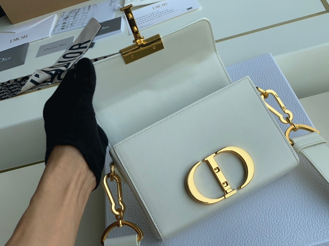Dior 30 Montaigne Box Bag Knockoff in White Box Calfskin angle 2