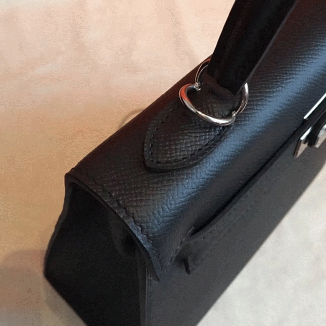 Black Epsom Fake Hermes Kelly 25cm Sellier Structured Purse angle 2