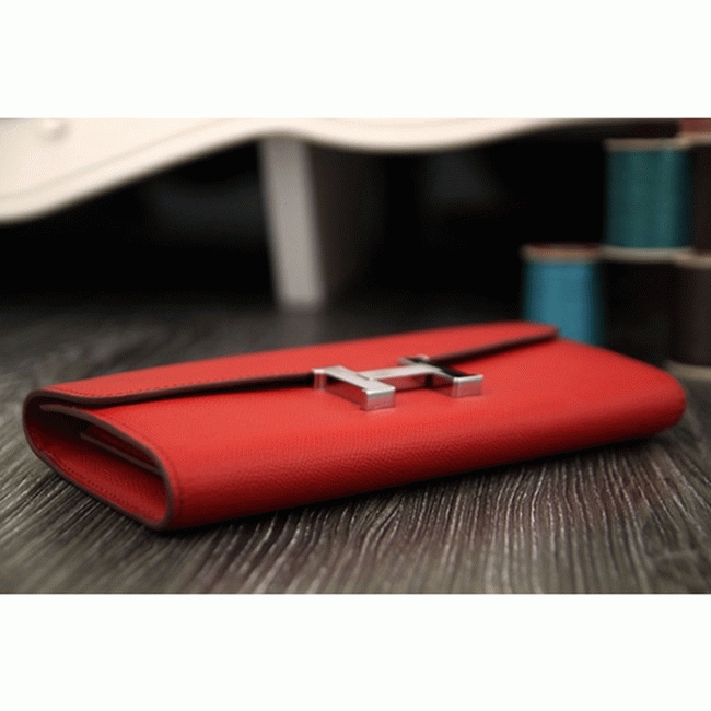 Red AAA fake Hermes Constance wallet angle 4