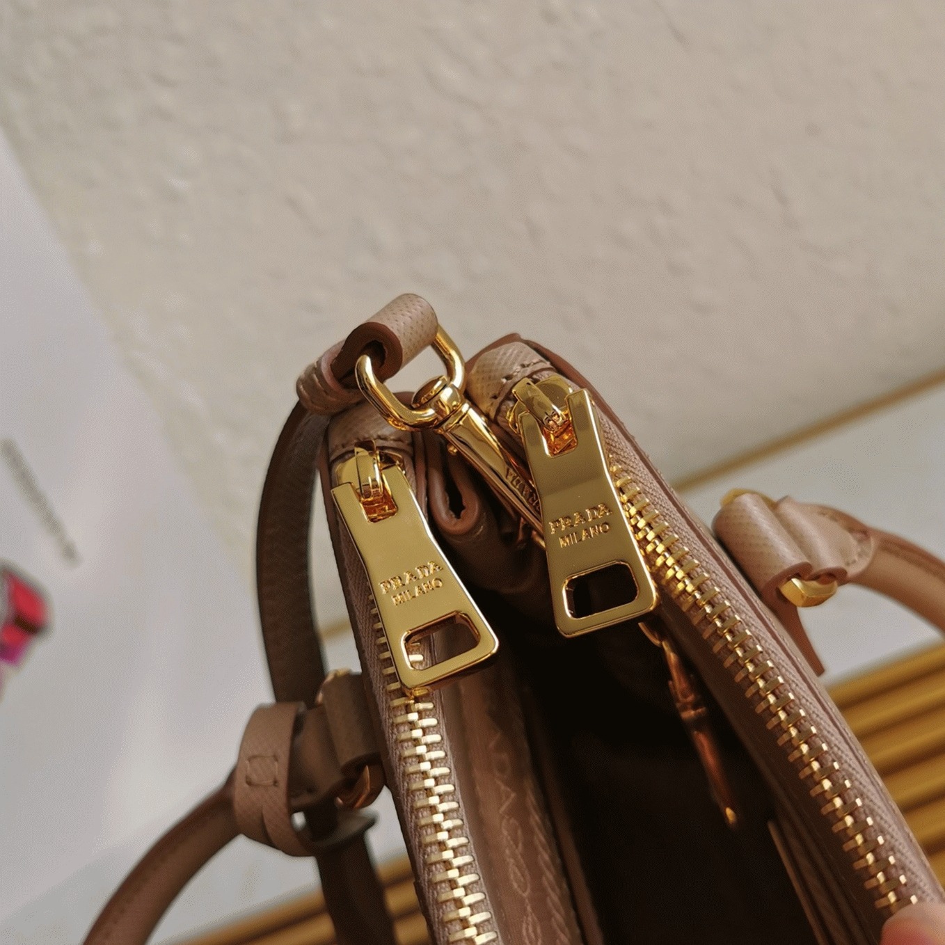 Beige Prada Mini Galleria Bag Replica angle 2