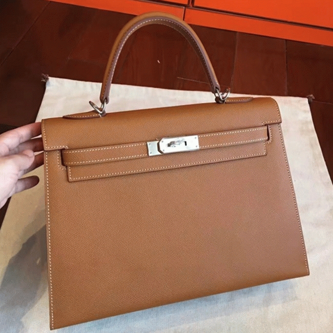 Brown Epsom Knockoff Hermes Kelly 32cm Sellier Classic Purse