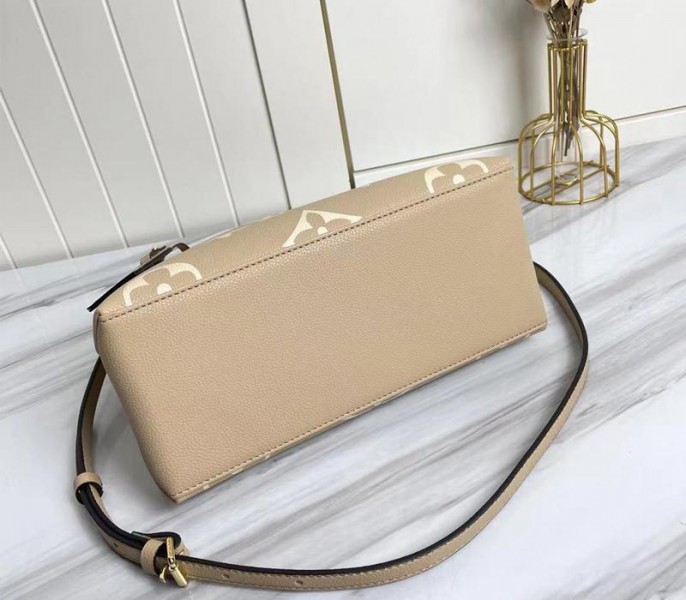 Louis Vuitton Bicolor Monogram Empreinte Leather Petit Palais Handbag In Tourterelle Gray And Cream angle 3