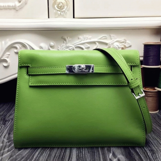 Green Swift Leather Top Replica Hermes Kelly Danse Convertible Bag