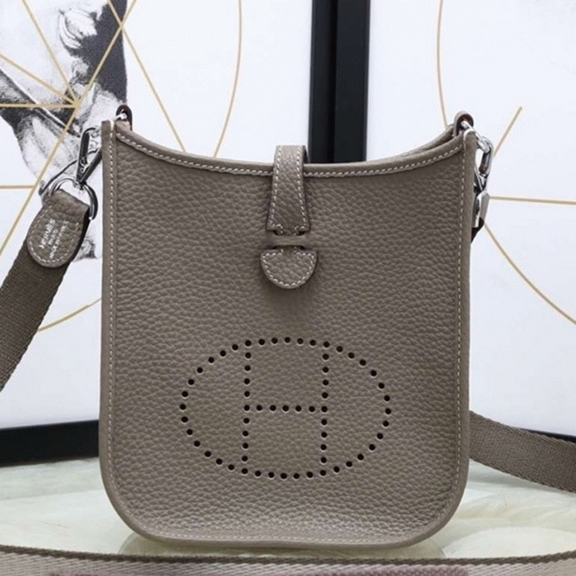 Etoupe Clemence Leather Knockoff Hermes Evelyne II TPM Messenger Bag