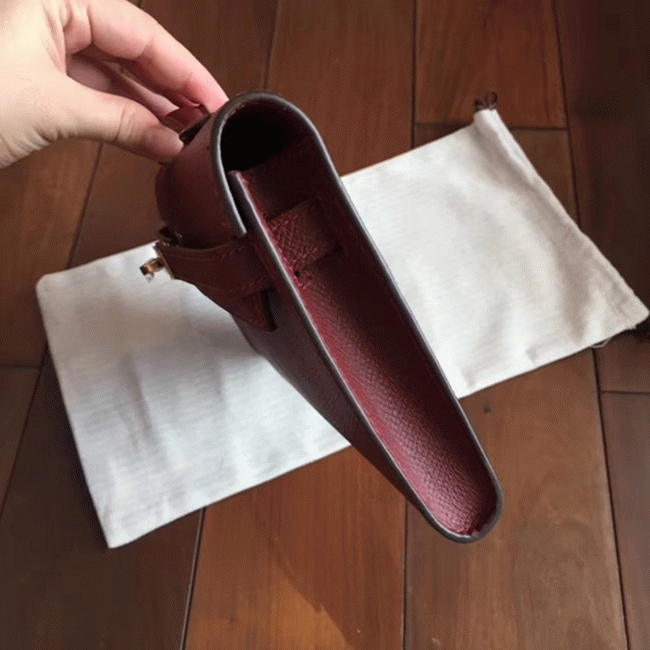 Bordeaux Epsom Fake Hermes Kelly Cut Clutch Sleek Purse angle 5