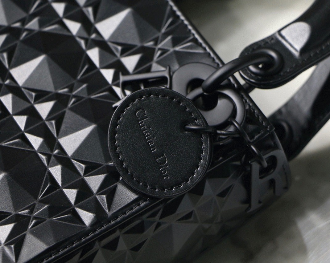 Dior Lady Dior Mini Bag in Black Calfskin with Diamond Motif angle 5