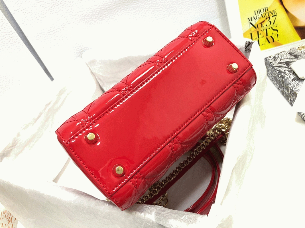 Dior Lady Dior Mini Chain Bag Knockoff with Chain in Red angle 5