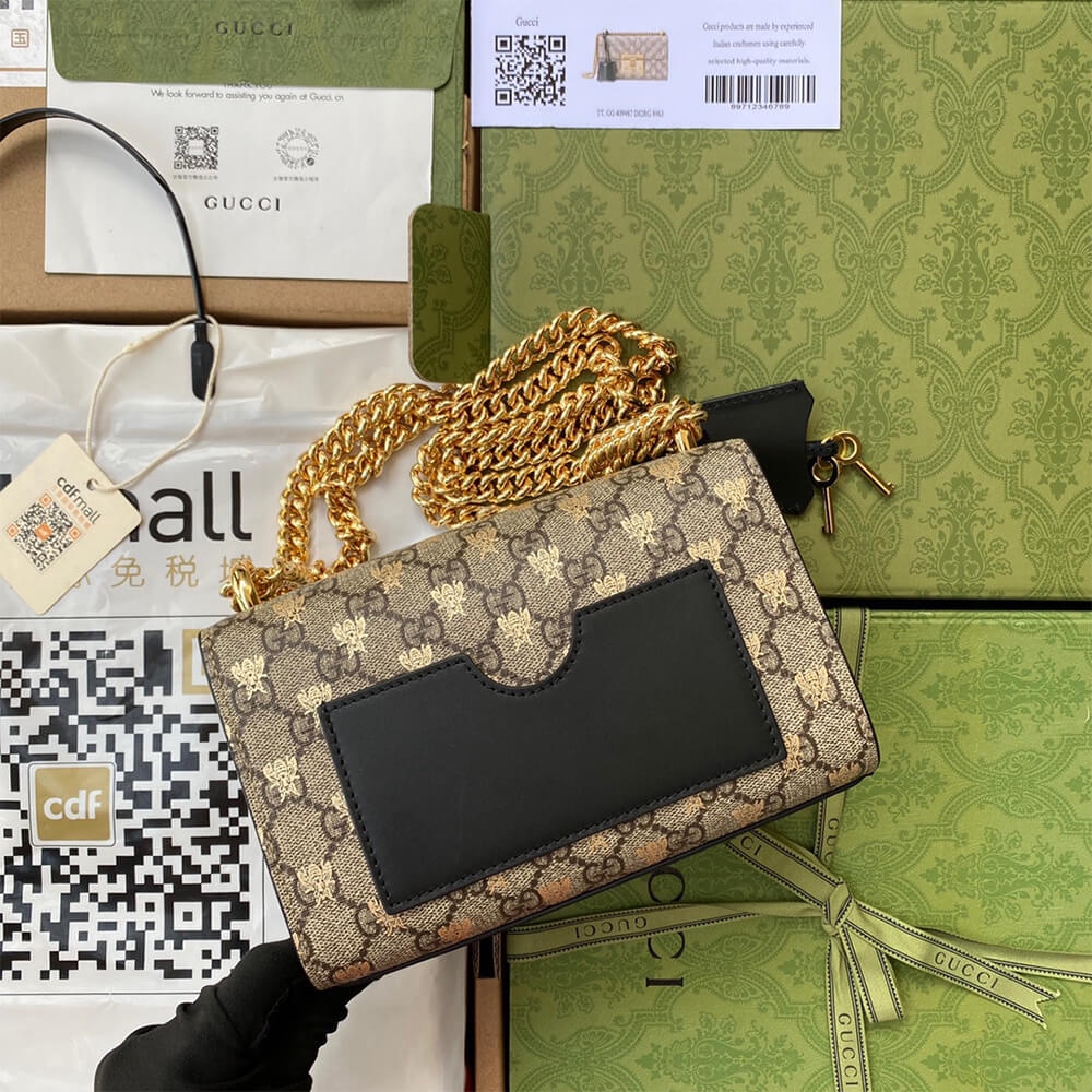 Padlock small GG bees shoulder bag angle 3