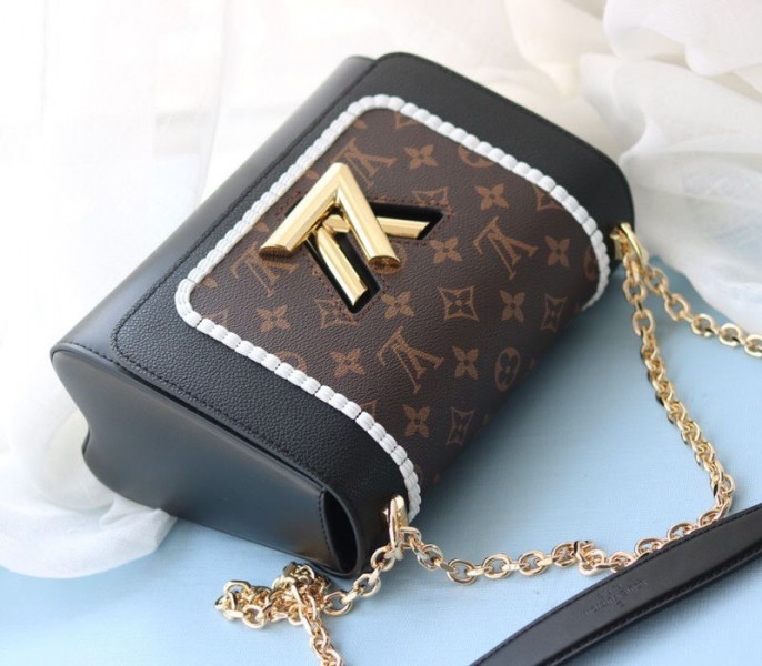 Louis Vuitton Twist MM Canvas Trompe loeil Braid Bag In Black angle 5