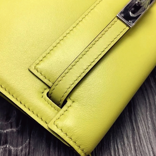 Yellow Swift Leather Copy Hermes Kelly Danse Bright Handbag angle 5