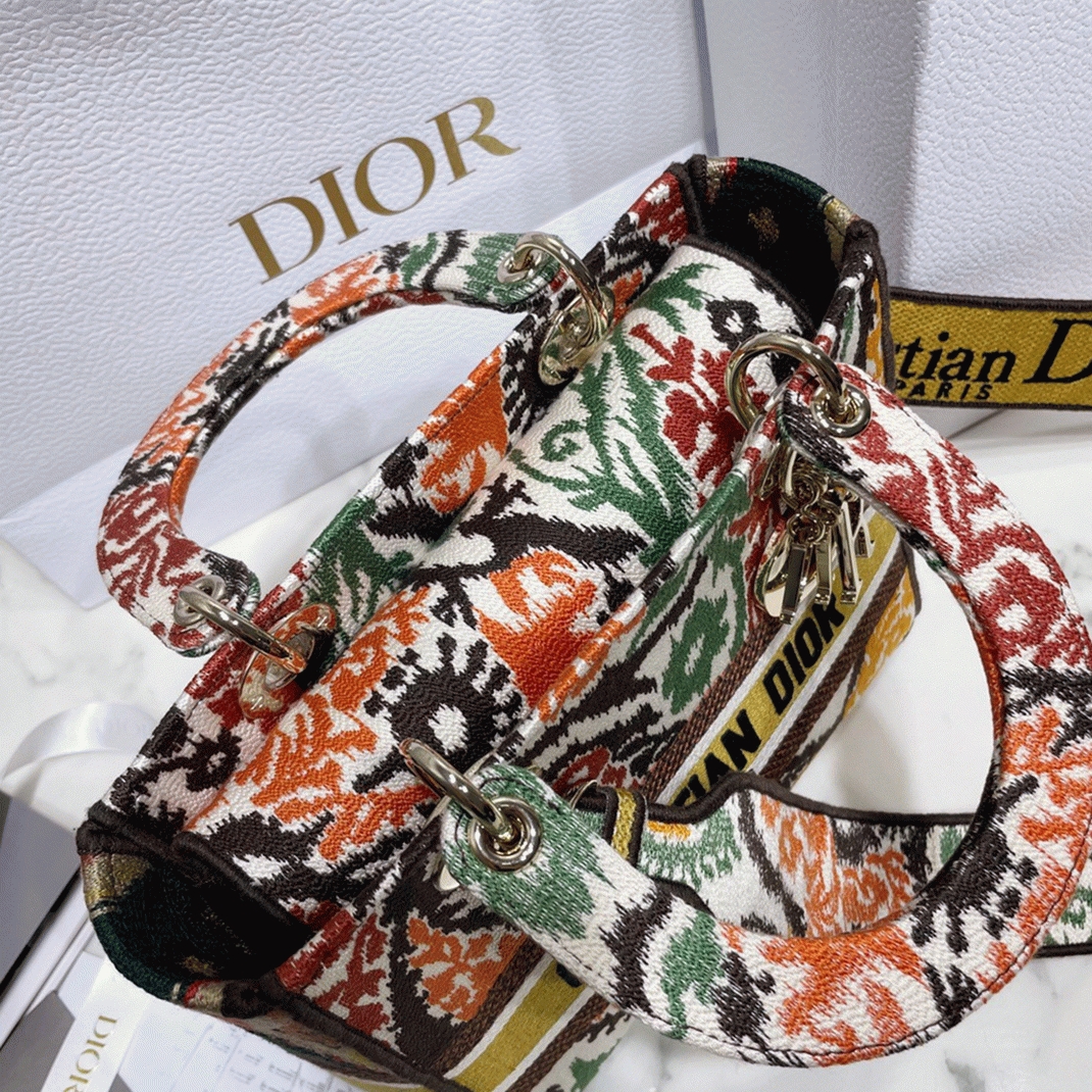 Dior Lady D-Lite Medium Bag Faux in Yellow Dior Paisley Embroidery angle 2