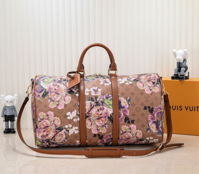 Louis Vuitton Keepall Bandouliere 50 Travel Bag In Brown With Floral Pattern