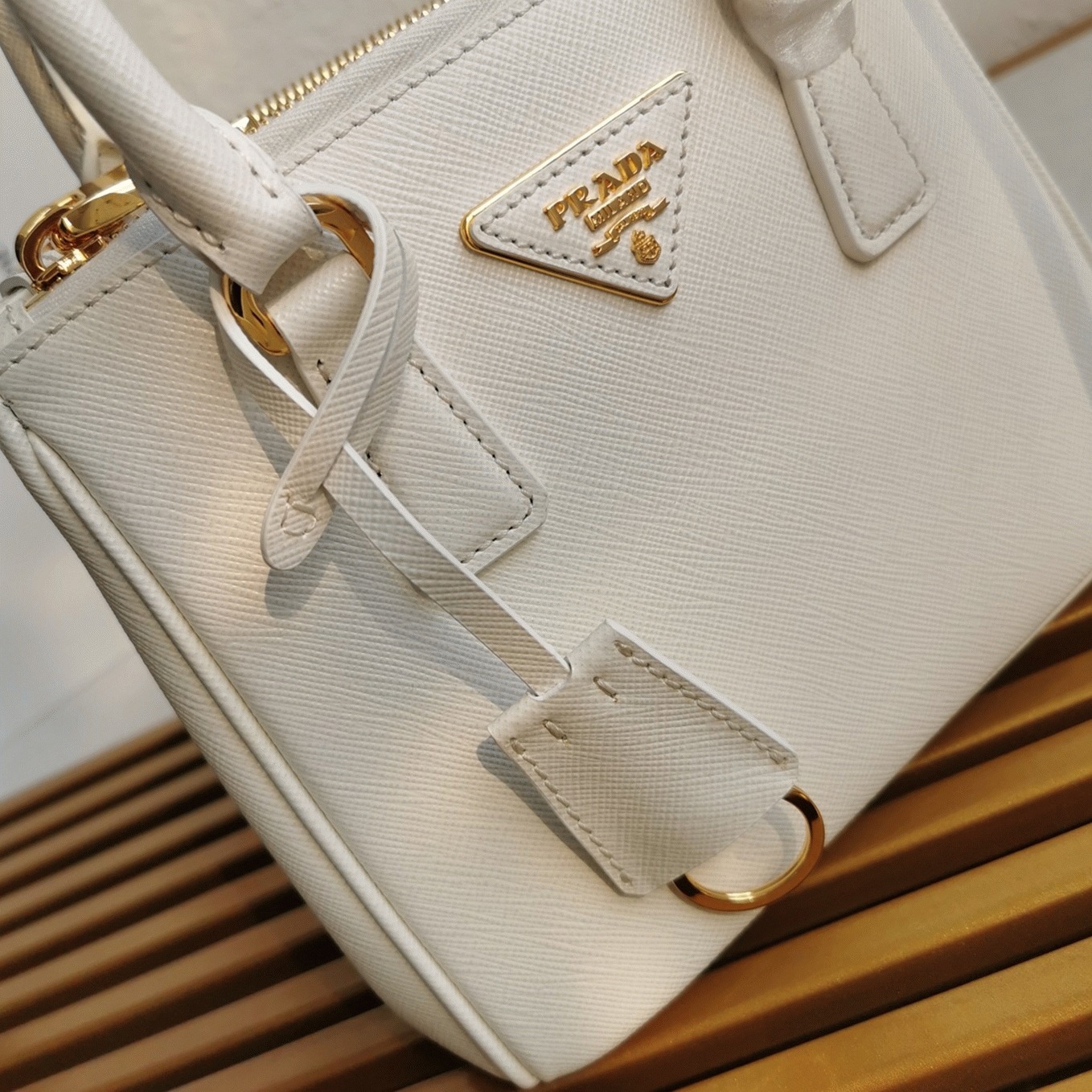 White Prada Mini Galleria Bag Fake angle 5