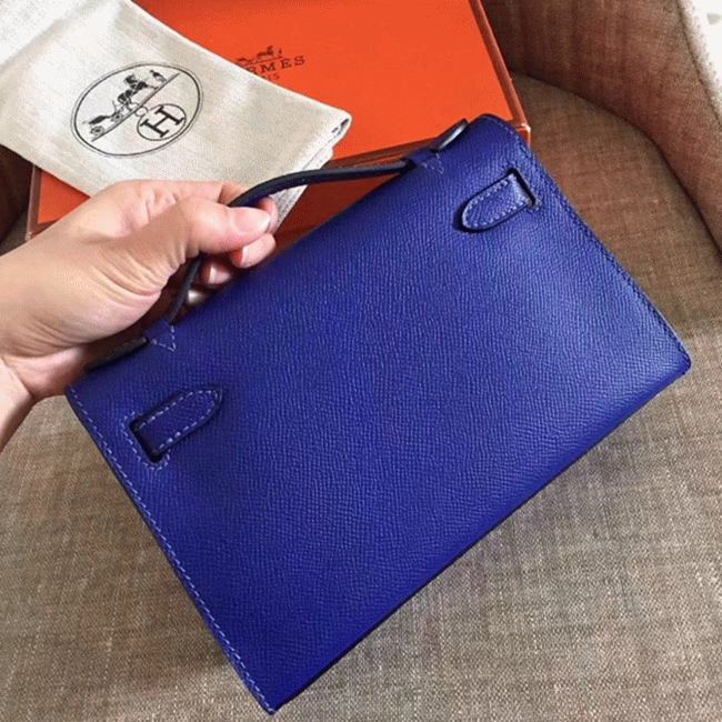 Electric Blue Epsom Replica Hermes Kelly Pochette Bright Purse angle 3