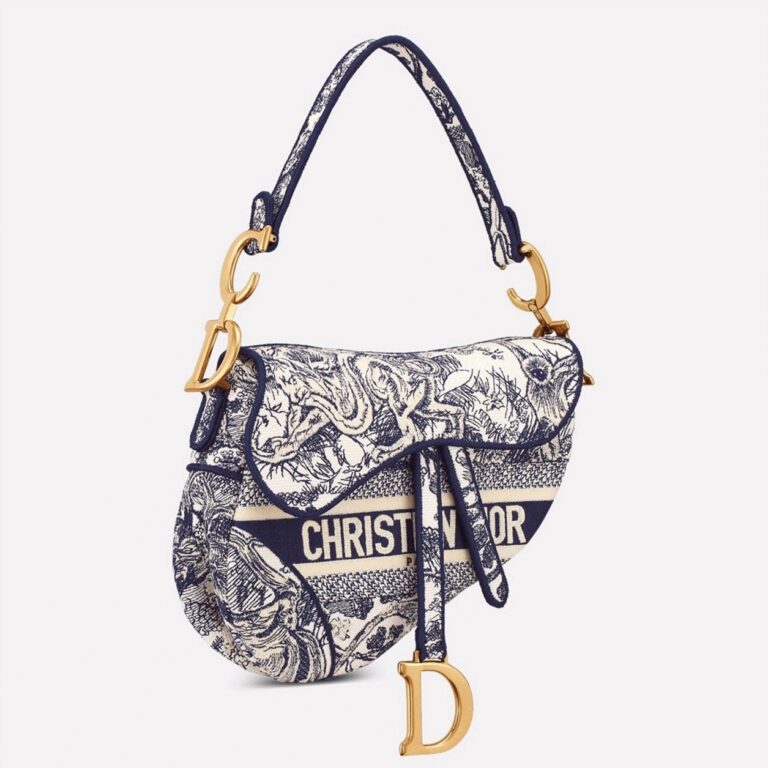 Dior Saddle Bag Replica in Blue Toile de Jouy Embroidery
