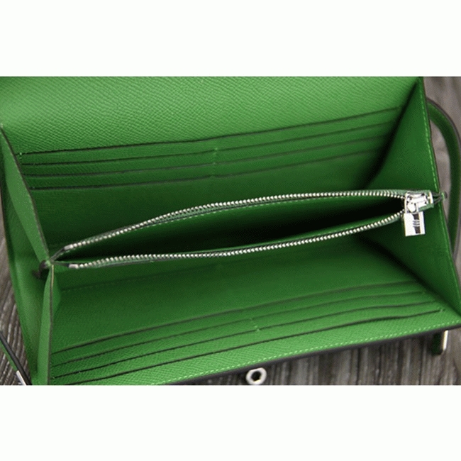 Bamboo designer replica Hermes Kelly Longue wallet angle 2