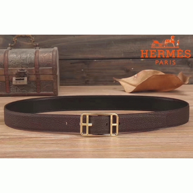 Luxury fake Hermes chocolate-colored Cape Cod 32 reversible belt angle 4