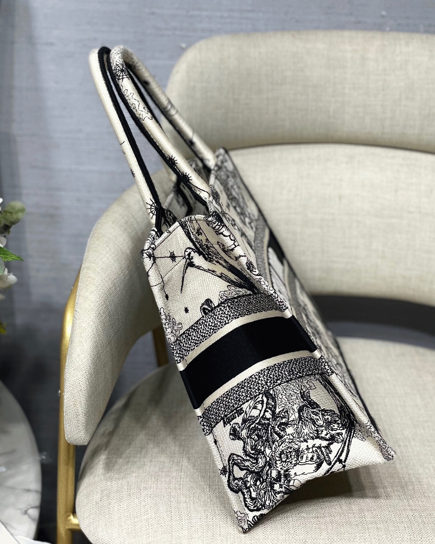 Dior Large Book Tote Bag Replica in White Toile de Jouy Zodiac Embroidery angle 2