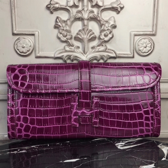 Fuchsia Crocodile Leather Knockoff Hermes Jige Elan 29 Bold Clutch