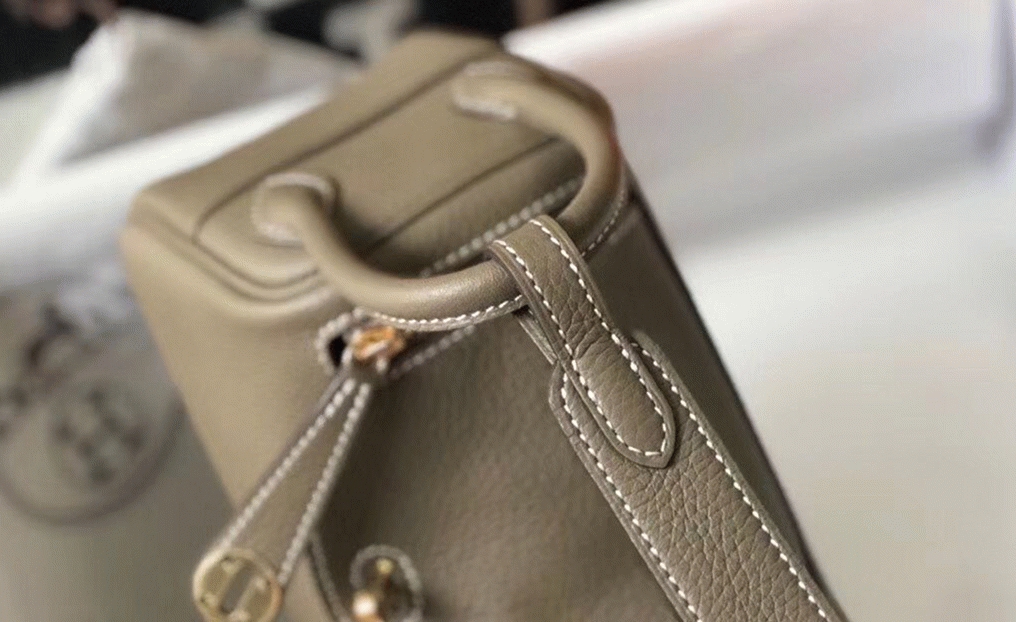 Replica Hermes Lindy Mini handbag in taupe color angle 5