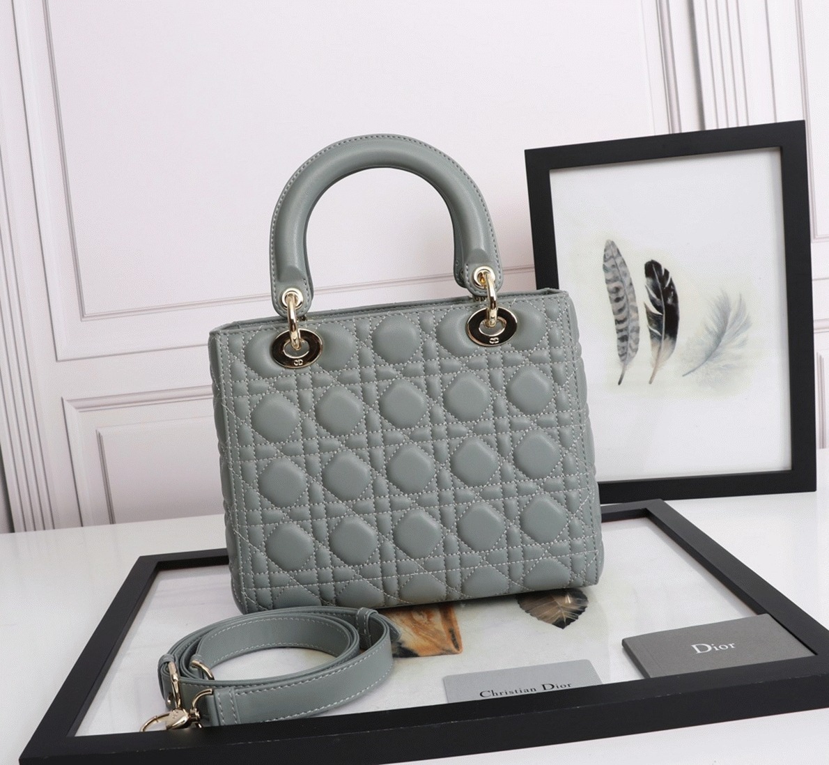 Dior Lady Dior Medium Bag Replica in Grey angle 4