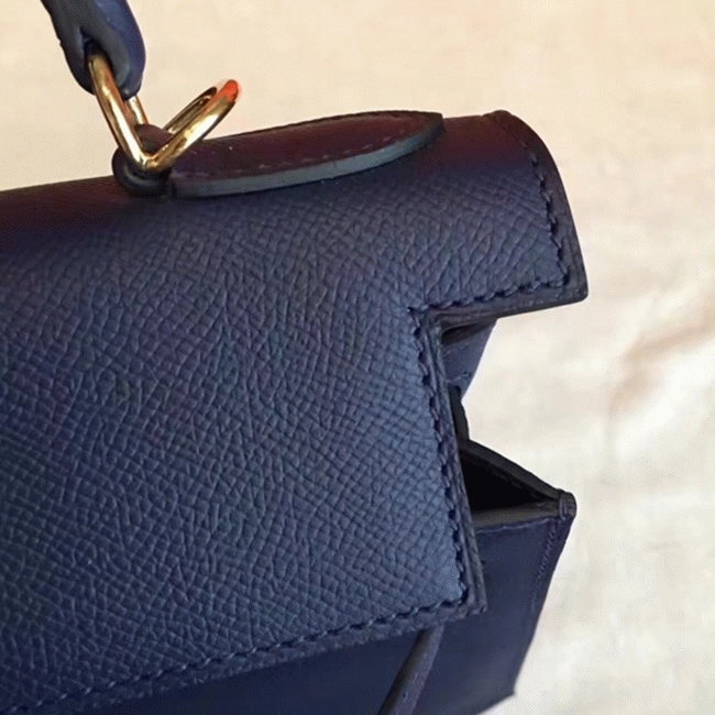 Sapphire Epsom Replica Hermes Kelly Sellier 28cm Luxe Purse angle 5
