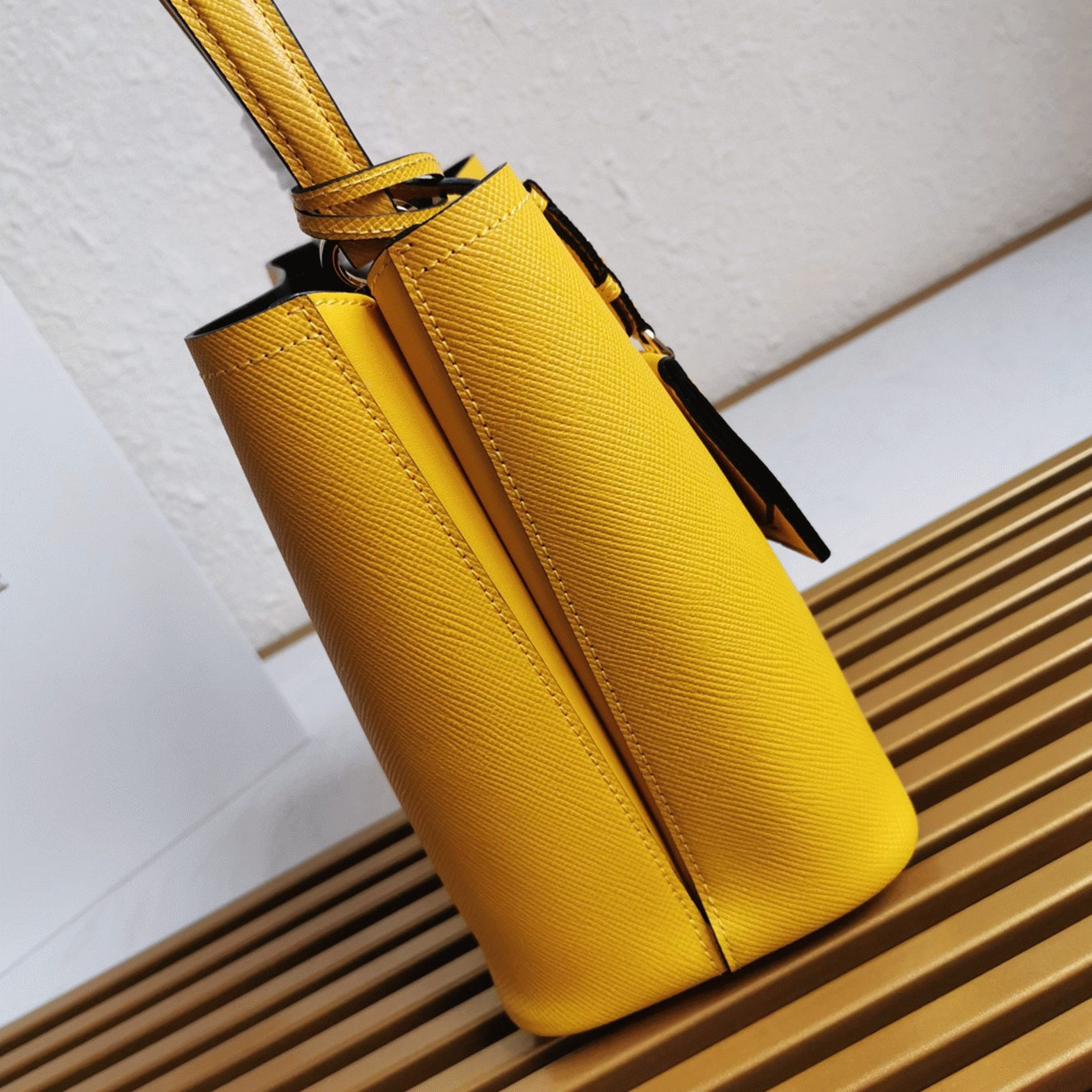 Yellow Prada Medium Panier Bag Fake angle 4