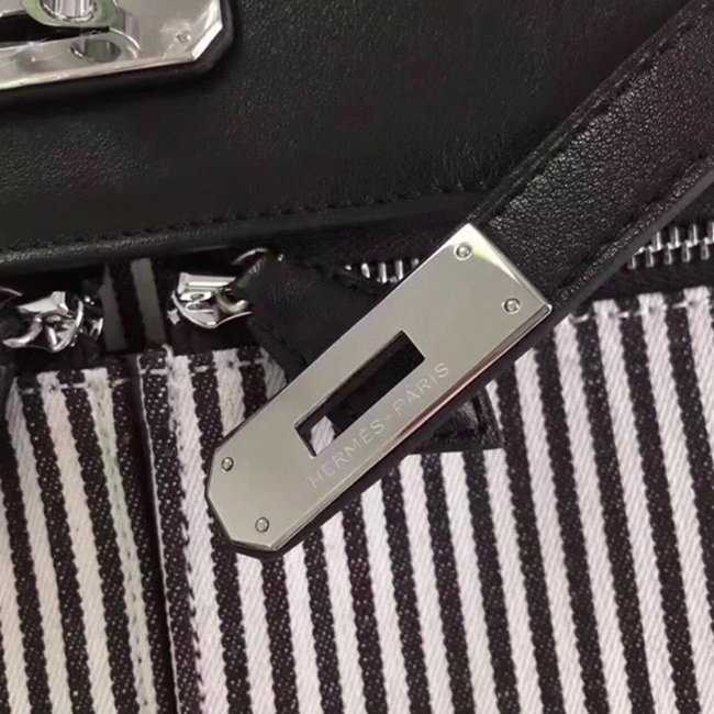 Black Toile Swift Knockoff Hermes Kelly Lakis 32cm Hybrid Bag angle 2