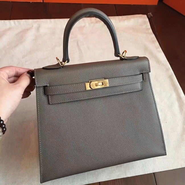Etoupe Epsom Replica Hermes Kelly 25cm Sellier Refined Bag