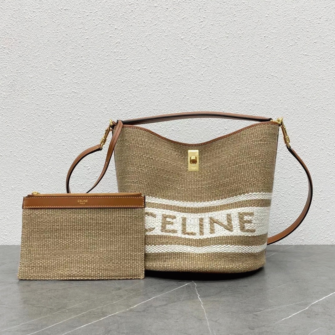 Top Quality Fake Celine Bucket 16 Bag In Textile with Celine Logo angle 4