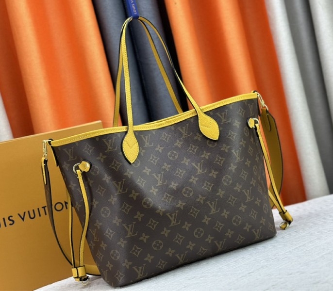 Louis Vuitton Neverfull Bandouliere Inside Out MM Tote In Monogram Canvas And Yellow Textile And Leather angle 2