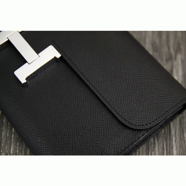 Black fake designer Hermes Constance wallet angle 2