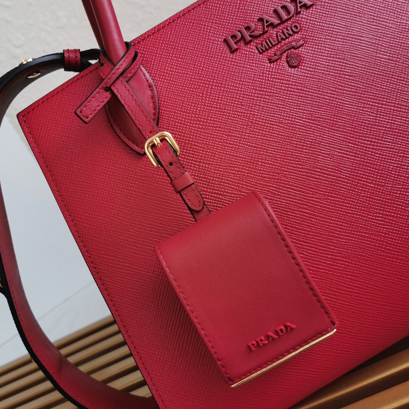 Prada Monochrome Medium Bag Replica in Red angle 2