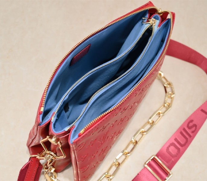 Louis Vuitton Coussin PM Bag In Red With Jacquard Strap angle 5