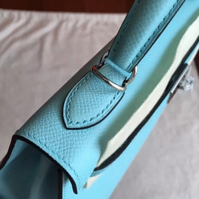 Blue Atoll Epsom Fake Hermes Kelly 25cm Sellier Elegant Handbag angle 2