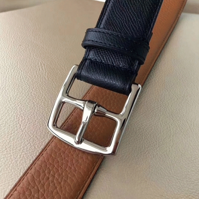 Black epsom leather fake Hermes Etriviere belt angle 4