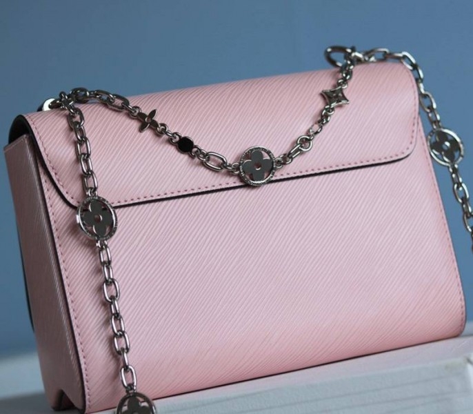 Louis Vuitton Epi Leather Twist MM With Flowers Jewels Chain Bag In Rose Bellerine Pink angle 4