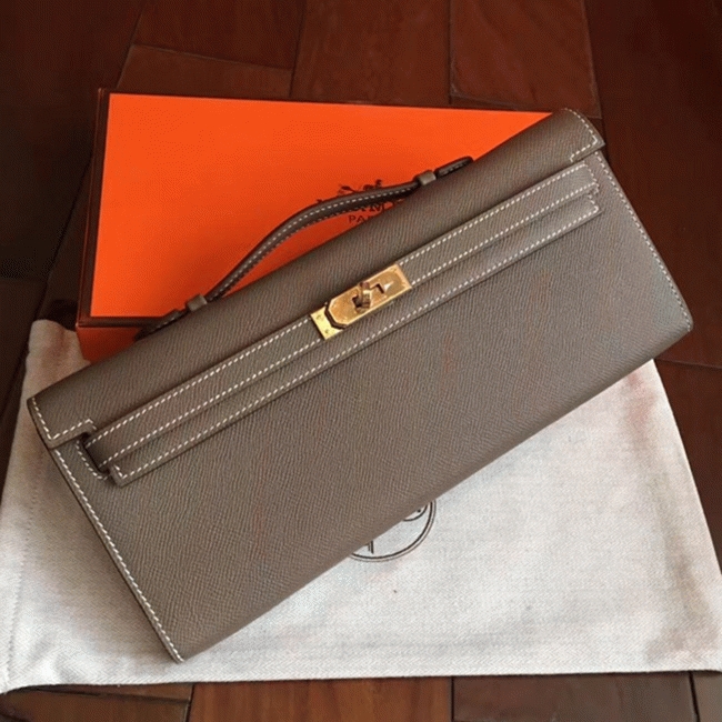 Etoupe Epsom Knockoff Hermes Kelly Cut Clutch Stylish Purse