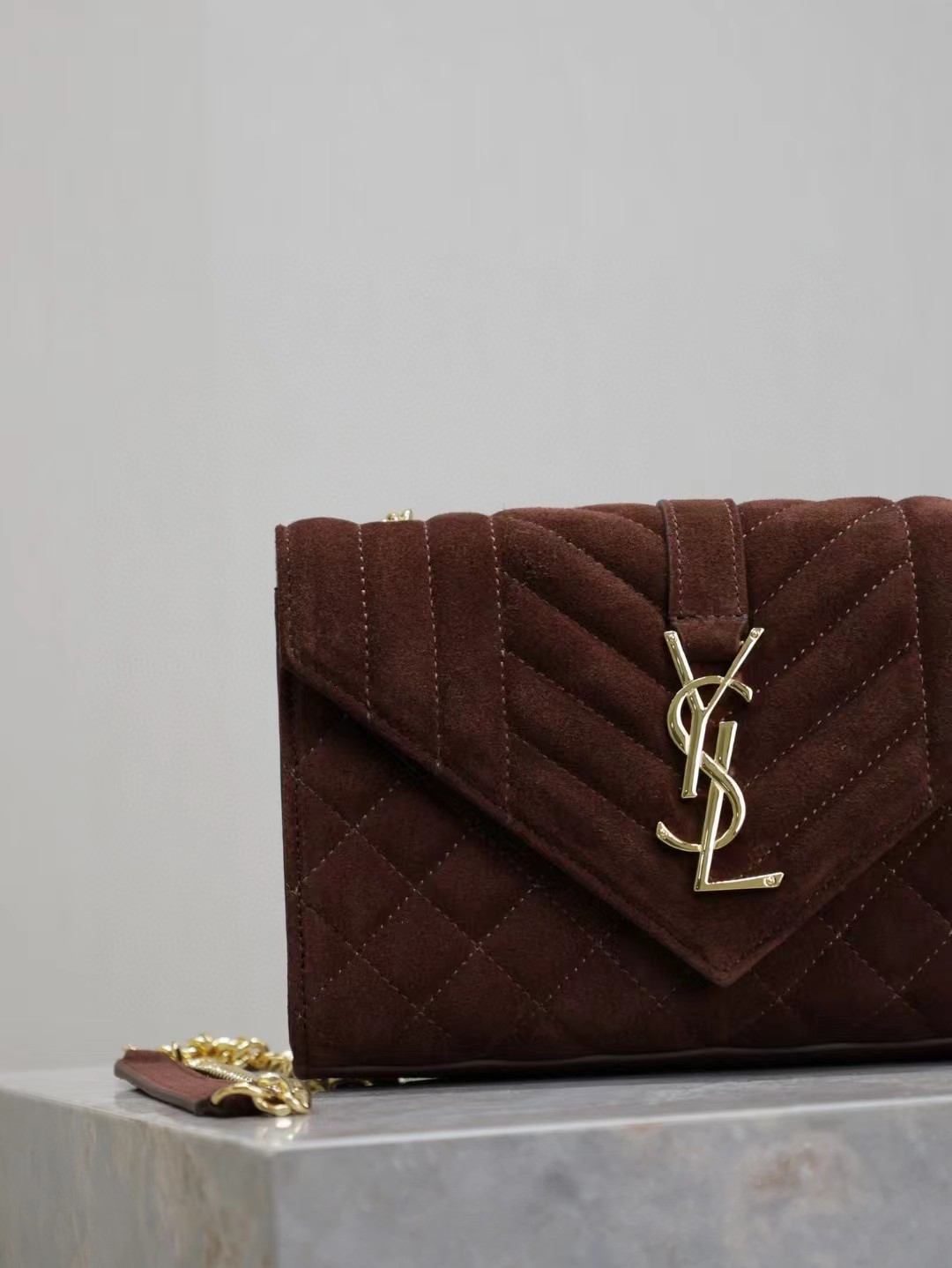 Saint Laurent Envelope Triquilt Small YSL Shoulder Bag in Suede angle 5
