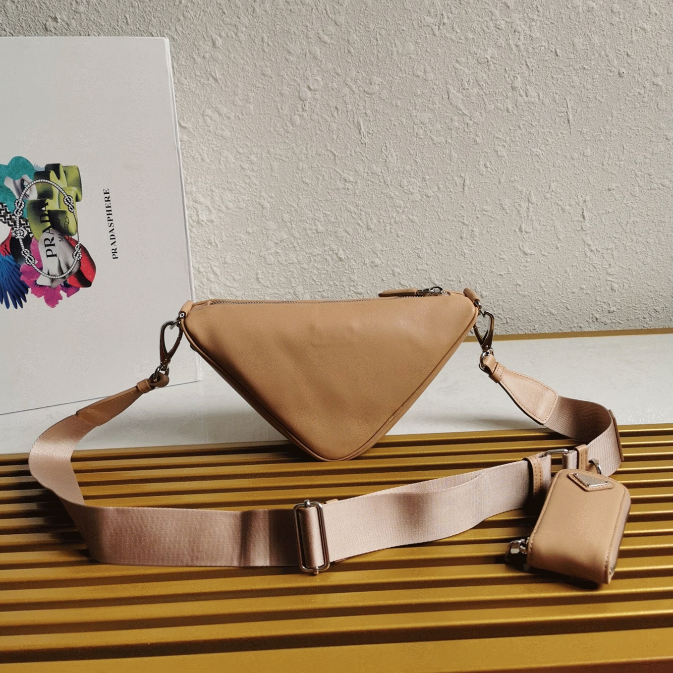Prada Triangle Shoulder Bag Imitation in Beige angle 5