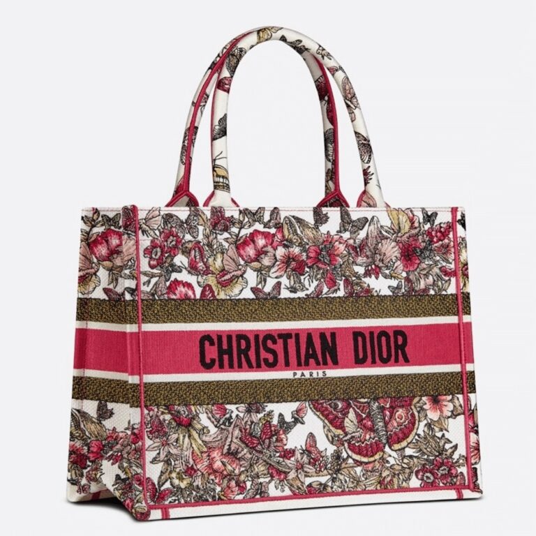 Dior Medium Book Tote Bag Fake in Multicolor Butterfly Embroidery