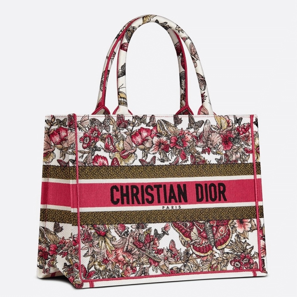 Dior Medium Book Tote Bag Fake in Multicolor Butterfly Embroidery