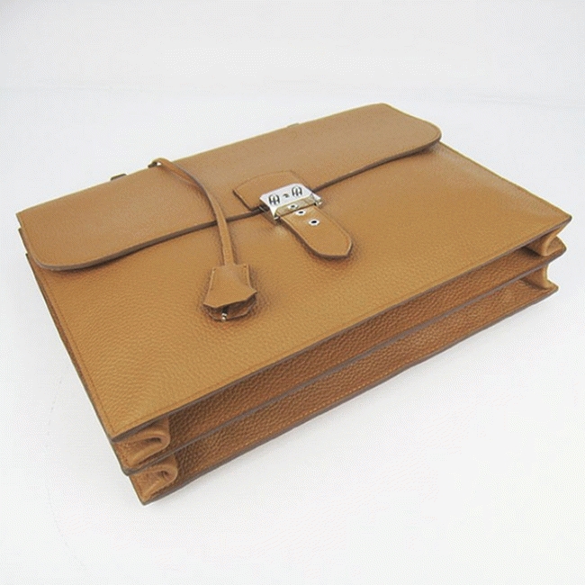 Brown Calf Leather Fake Hermes Sac A Depeches 38cm Briefcase angle 3
