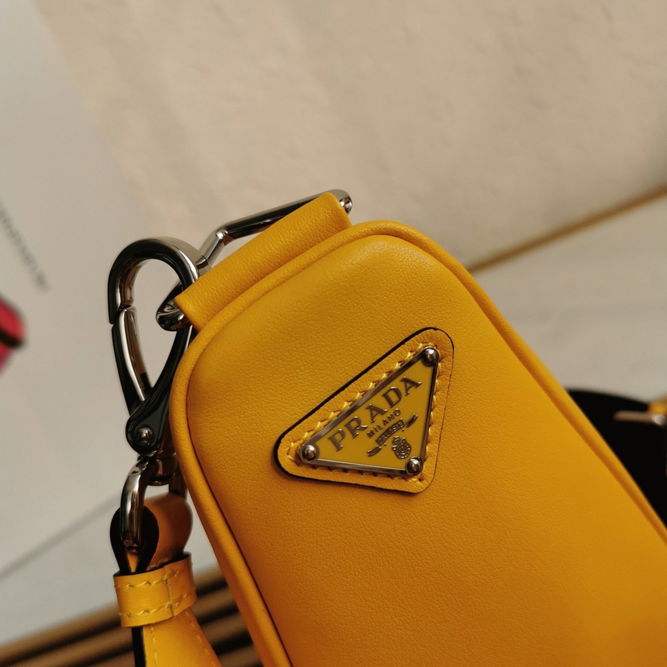Prada Triangle Shoulder Bag Replica in Yellow angle 2