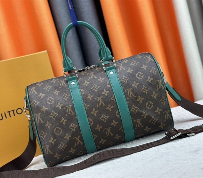 Louis Vuitton Monogram Macassar Canvas Keepall Bandouliere 35 In Borneo Green angle 3