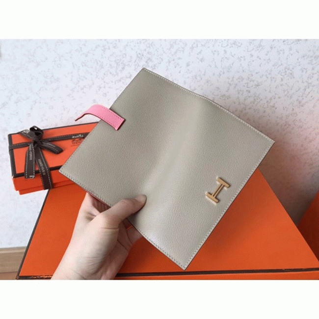 Grey Pink Epsom Knockoff Hermes Bearn Wallet angle 3